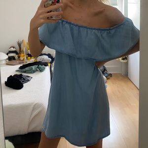 shoulder-less ruffle dress